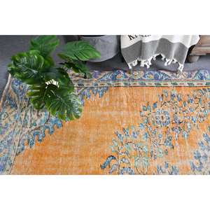 พรมทอสไตล์ตุรกีแนววินเทจผ้าวูลสีส้มน้ำเงิน5.3X9.5ฟุตมีแผ่นยางรองสำหรับตกแต่งห้องนั่งเล่น - Product Image 2