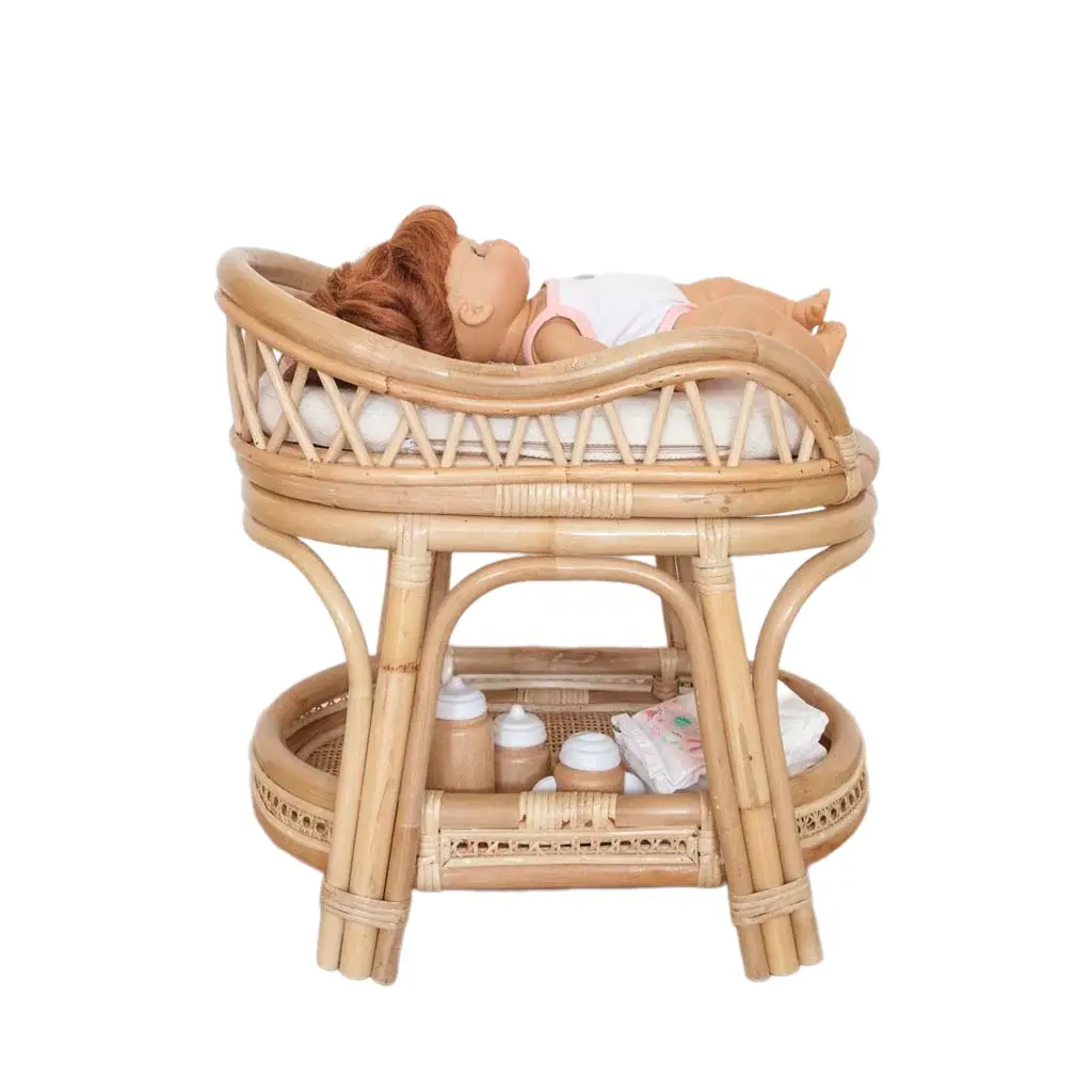 Nieuwe Aankomst Rotan Bed Commode Rotan Baby Verschoontafel Voor Baby Pop Rotan Kinderkamer Meubelstukken Voor Nieuwe Ouders