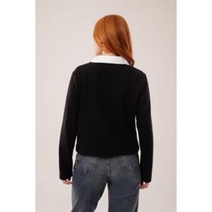Blusas de Popelina Negra al por Mayor con Detalle de Cuello Camisero - Product Image 1