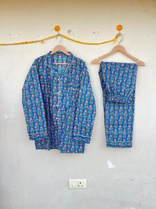 Ropa de dormir de algodón hecha a mano india con estampado Floral, elegante traje informal para caminar por la mañana para mujer, para vacaciones de otoño, primavera y verano - Product Image 6