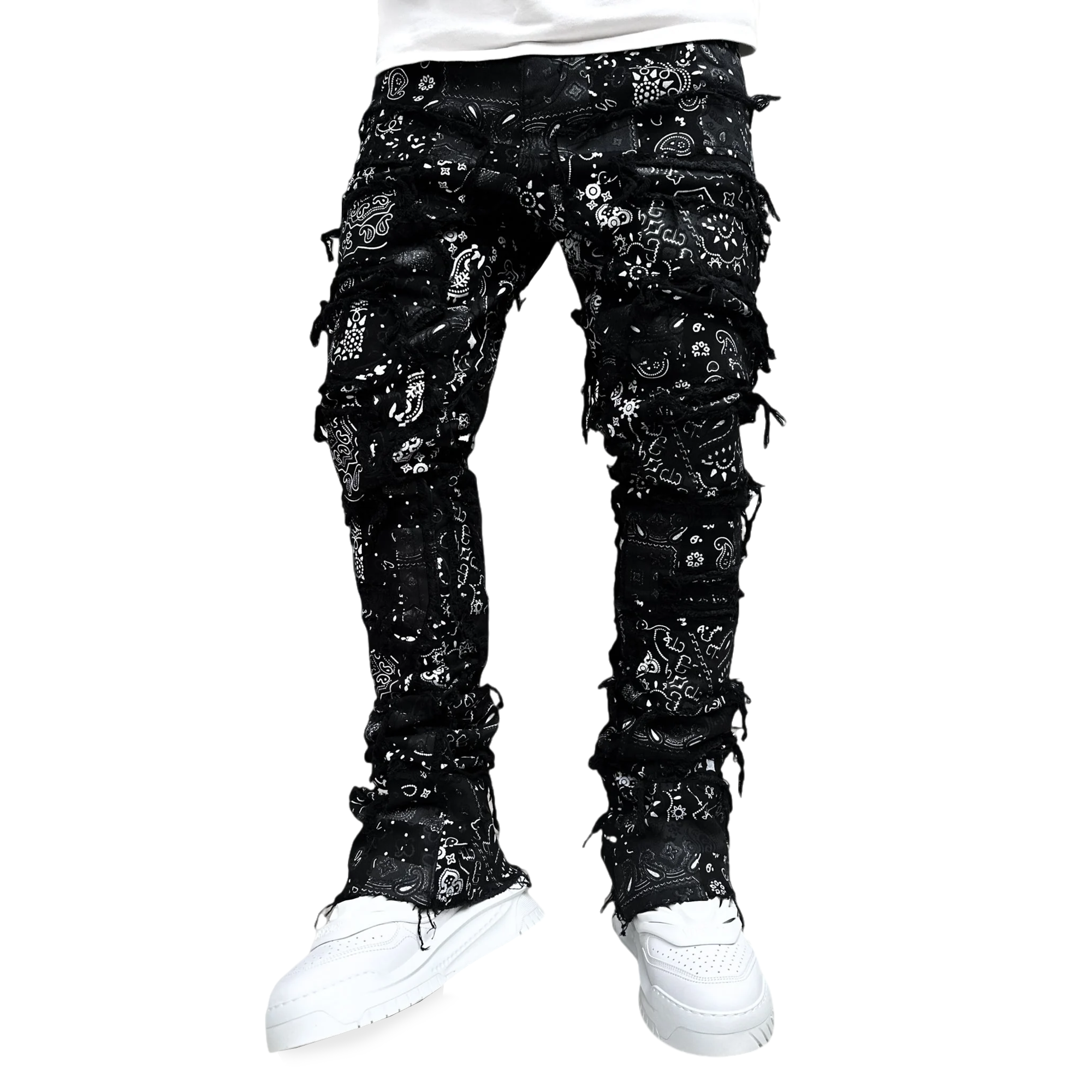 Custom Men High Street Distressed Flared Denim Pants Fashion Biker Washed Stacked Ripped Jeans for Men