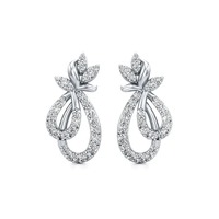 Boucles d'oreilles pendantes en or jaune/blanc et or rose 14 carats avec motif feuille et diamants de laboratoire certifiés IGI pour femme