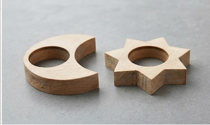Porte-bougies en bois de manguier en forme de lune et d'étoile, décoration intérieure, sans gouttes, sans parfum, faits à la main, écologiques - Product Image 4