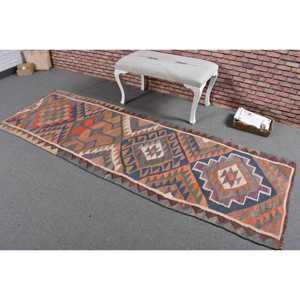 พรมวินเทจตุรกี, พรมคิลิมขนาด 2.9x8.7 ฟุต, พรมขนสัตว์ลายพรางสีน้ำเงินส้ม - Product Image 2