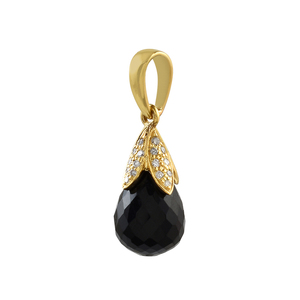 Pendentif de luxe en argent sterling 925 plaqué or avec onyx noir naturel et pierres précieuses CZ pour femme, unisexe, idéal pour les fêtes, fait sur mesure - Product Image 2
