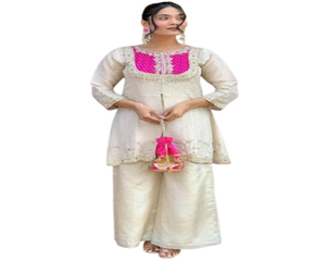 Colección exclusiva Premium Ropa y accesorios étnicos festivos Tela de organza Kurti con pantalón para niñas Trajes de oficina - Product Image 1