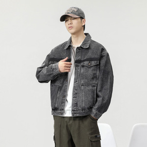 Veste en jean surdimensionnée personnalisée pour homme avec col montant, style vintage délavé, fermeture éclair pour un usage décontracté - Product Image 3