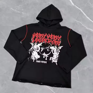 Sweat à capuche unisexe avec logo personnalisé, 100% coton, hiver, strass, fermeture éclair, streetwear de haute qualité, vente en gros - Product Image 2