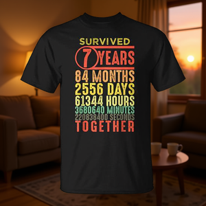 Camiseta de aniversario de 7 años, regalo vintage para pareja de novios que ha sobrevivido juntos 7 años, 84 meses, 2556 días, 61344 horas, 3680640 - Product Image 3