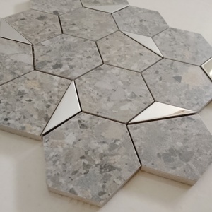 Contemporary Living73mm Hexágono Plata PVD Azulejo de mosaico de cerámica Mate para cocina backsplash Hoteles y restaurantes Paredes características - Product Image 4