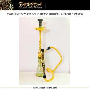 Farida Hookahs egipcio tradicional de latón macizo de lujo de 75 cm grabado de trigo Shisha dos niveles jarrones grabados con espejo decorativos - Product Image 3
