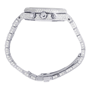 Montre de luxe en acier inoxydable avec mouvement à quartz, sertie de moissanite et cadran en verre - Product Image 4