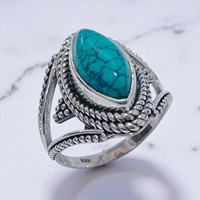 Bagues délicates en argent sterling 925 avec turquoise naturelle taille marquise et pierre de lune arc-en-ciel serties clos, pour femmes, vente en gros