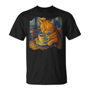 T-shirt per amanti del caffè con gatto artistico ispirato a Van Gogh - Product Image 1