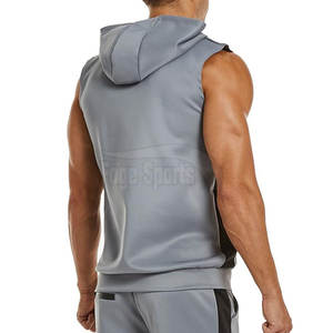Sudadera con capucha de gimnasio sin mangas para hombre a la venta Sudadera con capucha con logotipo personalizado liso Sudaderas con capucha de gimnasio de gran tamaño en blanco para hombre - Product Image 5