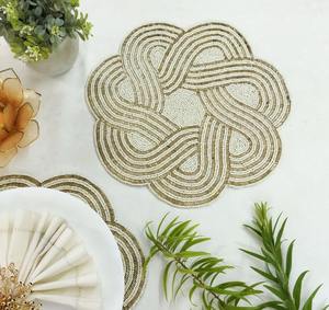 Elegant Luxury Seed Bead Table <b>Placemats</b> with Embroidery and <b>Mirror</b> Detail Customizable Shapes for Wedding Halloween Christmas - Product Image 6