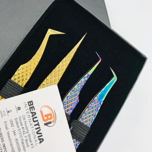 Profesional oro Arco Iris Plasma volumen sostenible extensiones de pestañas pinzas punta puntiaguda tipo acero inoxidable - Product Image 6