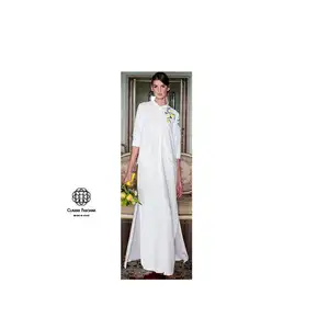 Made in Italy elegante abito lungo bianco con ricamo originale di limoni per le donne e minimal semplici spose