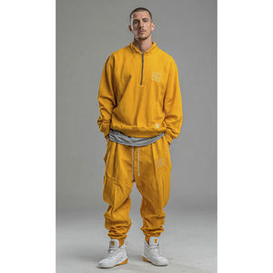 Ensemble sweat-shirt à col montant zippé et pantalon de jogging ample pour homme, streetwear d'hiver, survêtement en molleton, molleton ample pour homme - Product Image 1