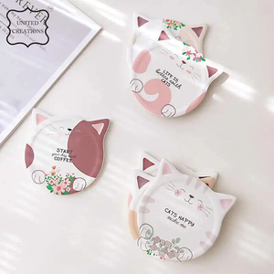 Wholesale <b>Cat</b> Shape Ceramic Coaster for Drinks Customized Printed Cork Cup <b>Mats</b> & pads Coasters - Product Image 2