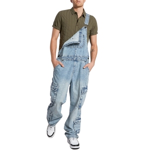 <b>Men</b> Denim Cargo <b>Overall</b> Washed Loose Fit Multi Pocket Workwear Style Bib Custom Logo Anti-Bacterial Digital Printing - Product Image 1