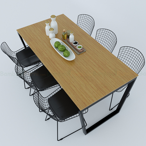 โต๊ะอาหารไม้ไผ่ทรงสี่เหลี่ยมคางหมู BFBA013 ขาเหล็ก ขนาด 160x80 ซม. ประกอบสำเร็จและสามารถขยายได้ เหมาะสำหรับใช้ในบ้าน สำนักงาน หรือห้องครัว - Product Image 2