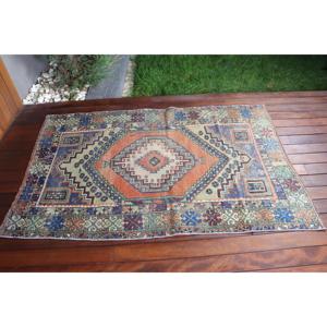 Alfombra Decorativa Vintage de 3.6x5.7 pies, Alfombra Turca, Alfombra con Diseño Floral Azul - Product Image 2