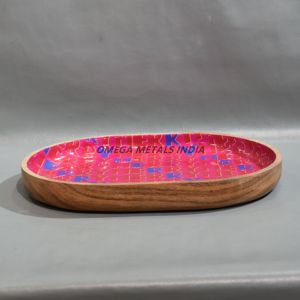 Plateau en bois fait main en forme de feuille, vente en gros |   Plateau de service et de décoration en bois naturel |   Fabricant OEM Inde - Product Image 4