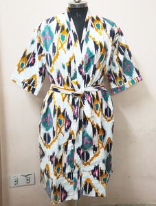 Ikat Print Women Wear Bathrobe <b>Velvet</b> Kimono <b>Dress</b>, Indian <b>Long</b> <b>Velvet</b> Bathrobe Kimono, Unisex <b>Velvet</b> Robe Luxurious Bathrobes f - Product Image 4