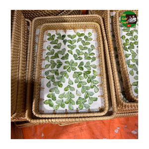 Plateau de service en mosaïque de rotin et de nacre, plateau en mosaïque de rotin naturel tissé à la main pour la décoration de la maison, vente en gros - Product Image 4