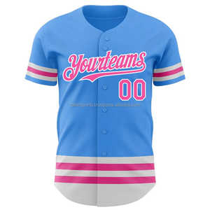 เสื้อเบสบอลแบบกำหนดเอง สีฟ้าอ่อน ลายทางสีชมพู สำหรับผู้ใหญ่ ทั้งชายและหญิง พิมพ์ชื่อทีมและหมายเลข ระบายอากาศได้ดี แขนสั้น ทรงปกติ - Product Image 3