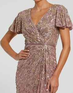 ชุดราตรีผ้าชีฟองปักเลื่อมลูกปัดหรูหราเอวธรรมชาติทำมือสวยงามคอหมวกแขนเสื้อสำหรับงานปาร์ตี้ - Product Image 6