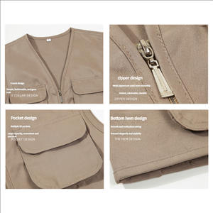 Chaleco de Lona Casual Impermeable de Talla Grande con Múltiples Bolsillos y Logotipo Personalizado para Primavera, Venta al Por Mayor - Product Image 5
