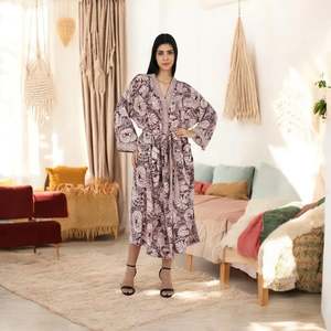 Women's Flowy Chiffon Silk Sari Kimono Cami <b>Set</b> Purple Ivory Floral One Size Daily Wear Gown - Product Image 2