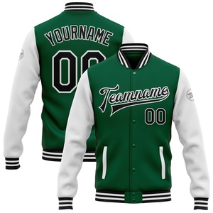 Chaqueta Bomber de Dos Tonos, Estilo Universitario, con Botones a Presión, Color Verde Kelly, Negro y Blanco, Informal, de Invierno, Personalizada, Venta Directa de Fábrica - Product Image 1
