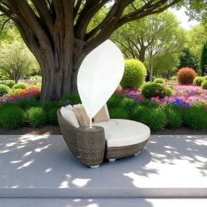 PRSB-010 Outdoor Aluminum Frame Wicker Round <b>Sunbed</b> for Villas Apartments Hotels Rattan Outdoor Furniture - Product Image 3