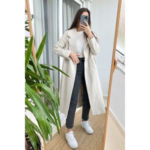 Lungo cappotto Beige Cashmere con cintura da donna foderato in stile elegante - Product Image 6