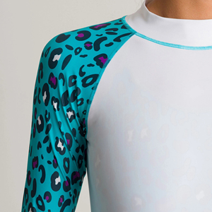Haut de bain anti-UV à manches longues pour femme avec imprimé <span class=keywords><strong>léopard</strong></span> turquoise - Product Image 6