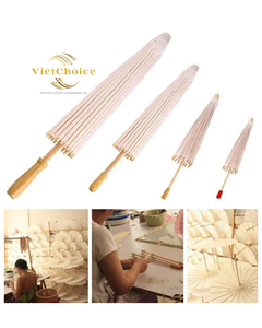 Meilleur prix, parapluies en papier faits à la main en bambou, parapluies de mariage, poignée en bois vietnamienne, blanc rustique, accessoires de photographie, baby shower - Product Image 1