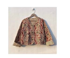 Indian Handmade Vintage Peach Patchwork Cotton <b>Quilted</b> Jacket Women's Boho Coat Reversible Breathable Unisex New Style - Product Image 1