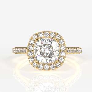 Cushion Cut Lab Grown Diamond with 18K Gold Halo Engagement <b>Ring</b> - Product Image 1