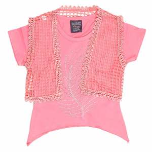 Camiseta elegante de media manga para niñas, 2 piezas - Rosa oscuro - Product Image 2