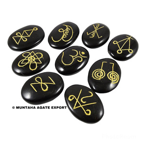 Karuna Reiki Set Black Tourmaline Oval Stone <b>for</b> Healing Spiritual Energy Symbol <b>Crafted</b> <b>Crystal</b> <b>Crafts</b> - Product Image 1