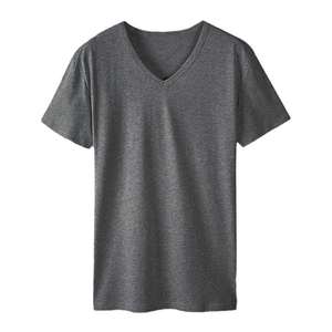 2025 vente chaude léger 100% coton respirant été col en v T-Shirts pour hommes décontracté couleur unie 180 grammes tissu tricoté - Product Image 3