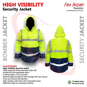 Chaqueta de seguridad de poliéster 100% de alta visibilidad personalizada, ropa de trabajo de bombardero verde con cuello, ropa de seguridad para ropa de trabajo - Product Image 6
