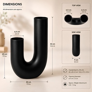 Vase de table en aluminium en forme de U, style moderne et sculptural |   Décoration d'intérieur artisanale, écologique, durable, minimaliste, pour mariage, Diwali - Product Image 5