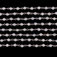 Aigue-marine naturelle à facettes forme ronde pierre précieuse chapelet chaîne 3mm pierre aigue-marine bleue 925 chaîne à maillons en argent Sterling en gros