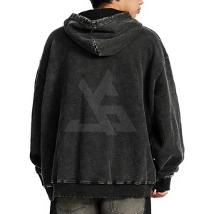 เสื้อฮู้ดซิปผู้ชายแบบขายส่ง ประดับด้วยคริสตัล ลวดลายซีดจางแบบฟอกกรด งานปักคุณภาพสูง แฟชั่นทันสมัย รับสั่งทำตามแบบ - Product Image 2