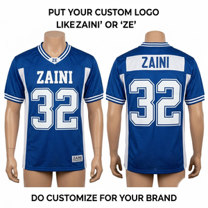 เสื้อฟุตบอลอเมริกันชาย 220 GSM ผ้าโพลีเอสเตอร์อินเตอร์ล็อคพรีเมียม ระบายอากาศได้ดี สีน้ำเงิน-ดำ หลายสี ลายพิมพ์ดิจิทัล แบบสั่งทำ - Product Image 4