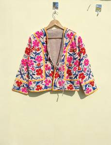 Chaqueta corta Bohemia con bordado Floral de algodón 100% transpirable y ecológica para primavera Otoño Invierno - Product Image 2